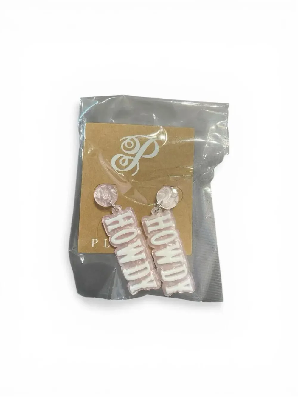 Plunder Howdy Earrings Pink Acrylic Western Cowgirl Dangle NIP Boho Rodeo